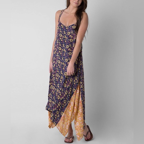 Billabong Floral Mixed Media Strappy Back Boho Maxi Dress Size XS - Picture 4 of 11